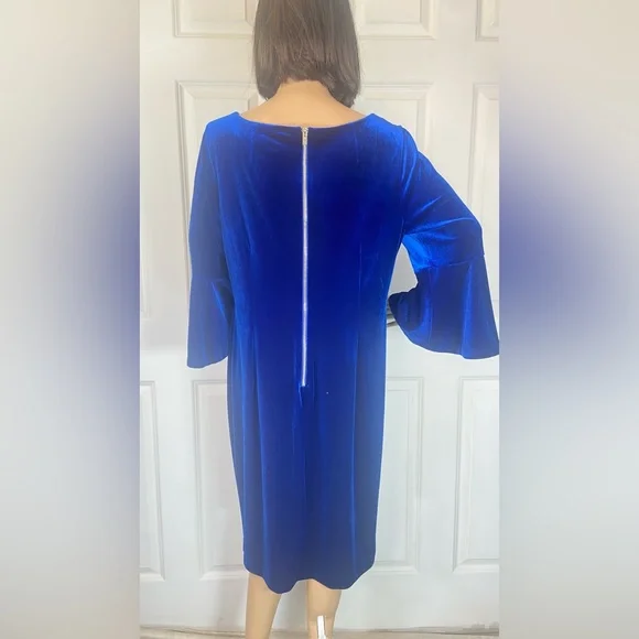 Calvin Klein Velvet Bell Sleeve Sheath Dress - Picture 8 of 13